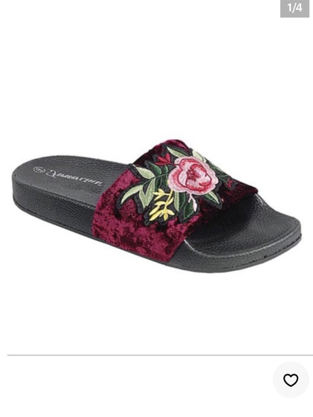 Burgundy Floral Velvet Slide Sandal Size 8.5